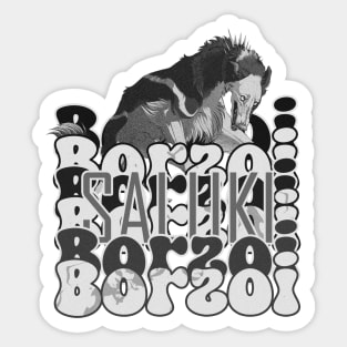 Dog Breed - Borzoi Canidae Saluki BLACK AND WHITE Shirt Sticker